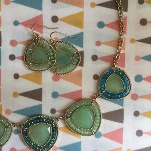 Gold & Teal/Blue Necklace and Matching Earrings